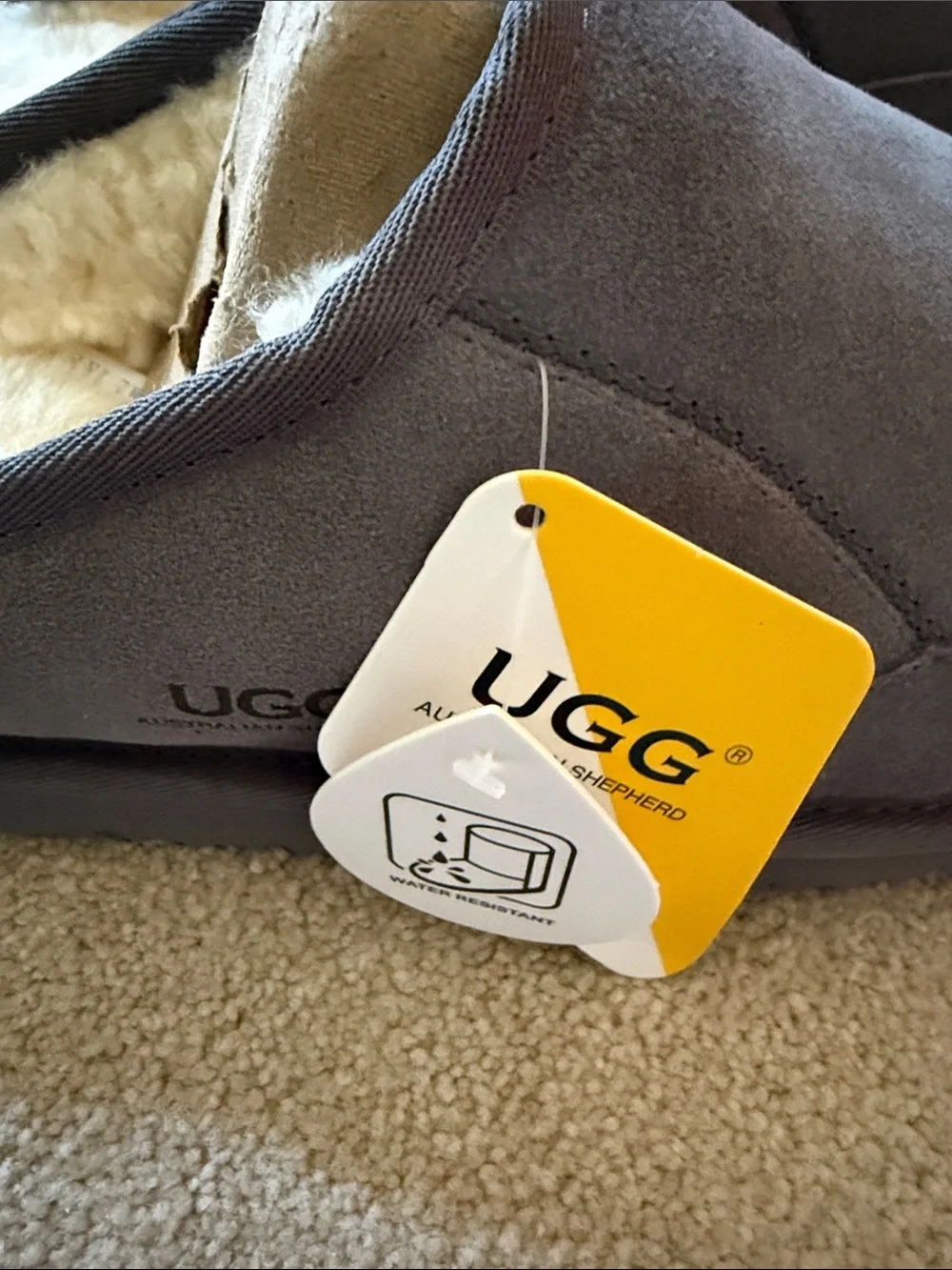 UGG Men's Gray Suede Sheepskin-Lined Slip-Ons